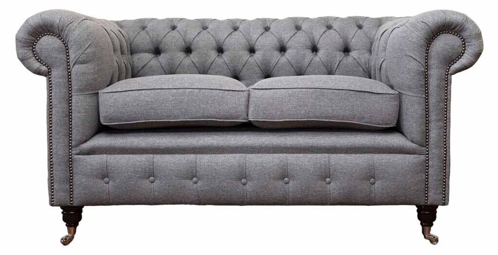Chesterfield Büro Sitzmöbel Einrichtung Sofa Couch 2 Sitz Textil Graue