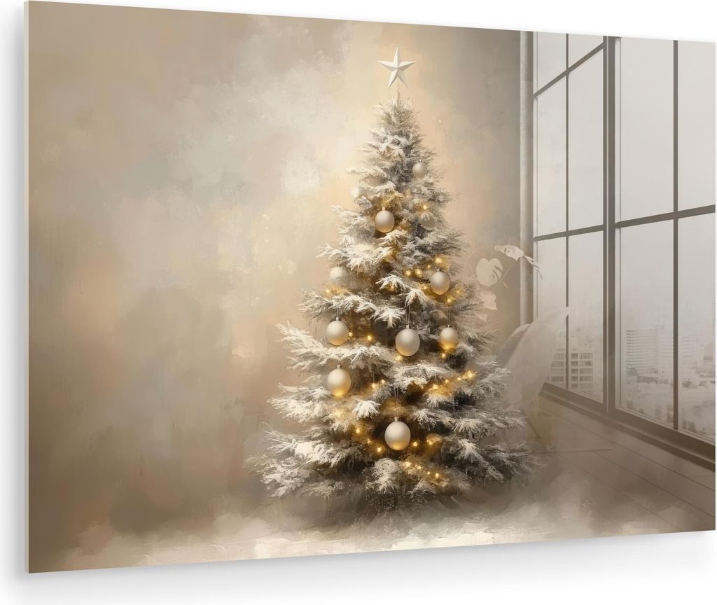 MuchoWow Glasbilder - Bilder auf Wandbild - Foto auf Glas Weihnachten - Weihnachtsbaum - Schnee - Kunst 60x40 cm Wanddekoration aus Glas - Acrylgla...