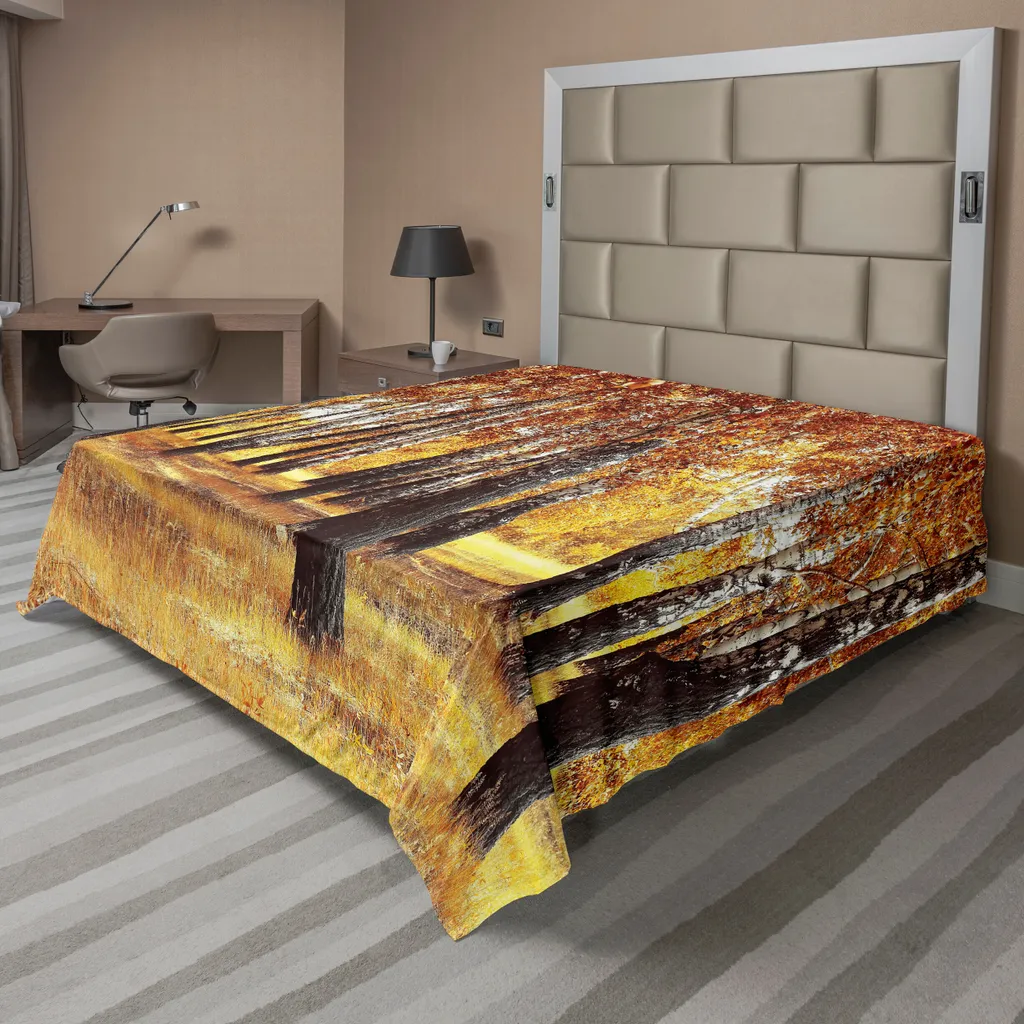 Drap plat ultra-doux anti-froissage 266x260 cm, Motif Forêt Automnale Orange