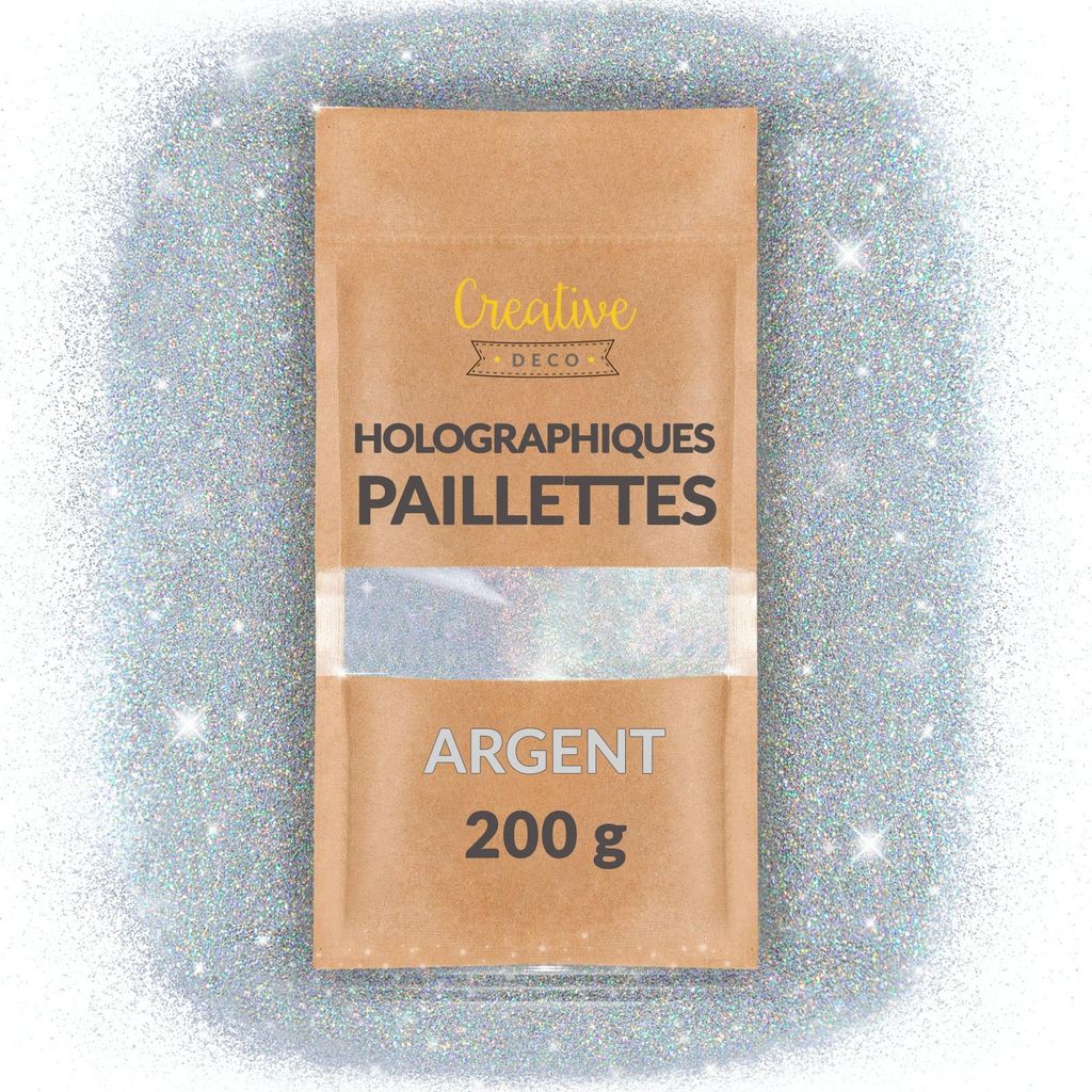 Creative Deco 200g Paillettes Holographiques Argent 0,2mm - Image du produit 