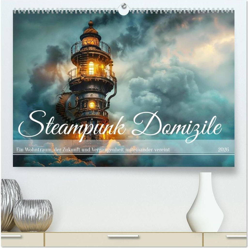 Steampunk Domizile (hochwertiger Premium Wandkalender 2026 DIN A2 quer), Kunstdruck in Hochglanz