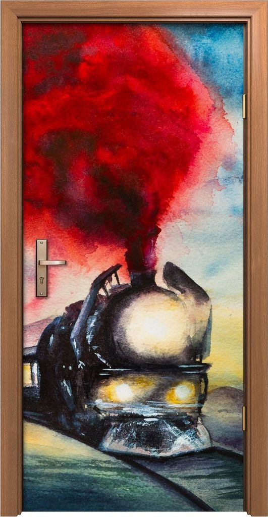 Türposter 90x200 cm Türaufkleber Türtapete Türfolie Klebefolie groß Malerei zug rot Rauch