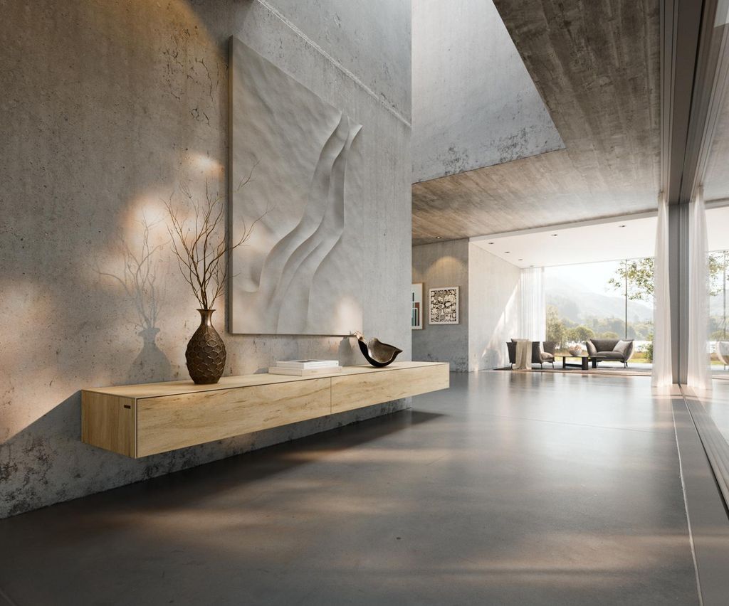 DELIFE Lowboard Cuor 250 cm Keramik Laminam Sabbia Eichefarbig 1 Klappe 1 Schubfach Schwebend