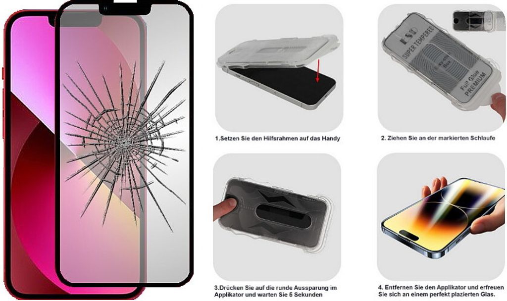Komplett Echtglas-DisplaySchutz - Apple iPhone 13 - mit MONTAGE-RAHMEN