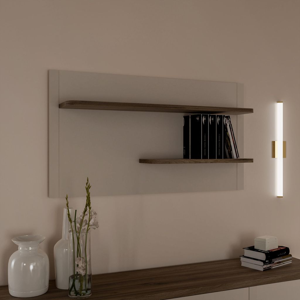 Forte LACETTI Wandregal 120, modernes Hängepaneel mit Ablageflächen, Wohnzimmer, Schlafzimmer, Holzwerkstoff, Kaschmir | Beige mit Valencia Eiche...