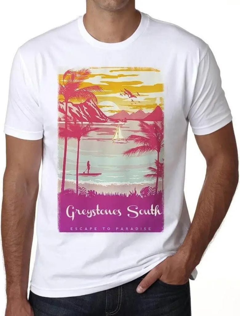Herren Grafik T-Shirt Greystones Süd Flucht ins Paradies – Greystones South Escape To Paradise – Öko-Verantwortlich Vintage Jahrgang Kurzarm ...