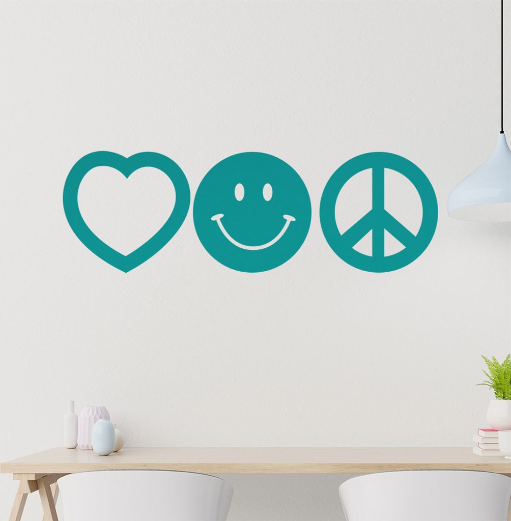 KIWISTAR Heart Smile Peace Symbol Wandtattoo in 6 Größen - Wandaufkleber Wall Sticker - Dekoration, Küche, Wohnzimmer, Schlafzimmer, Badezimmer