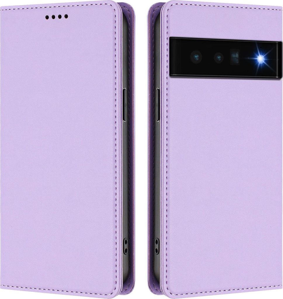 Handyhülle für Google Pixel 6 Pro, Kunstleder Klapphülle Stoßfeste Magnetische Hülle mit Ständer Violett