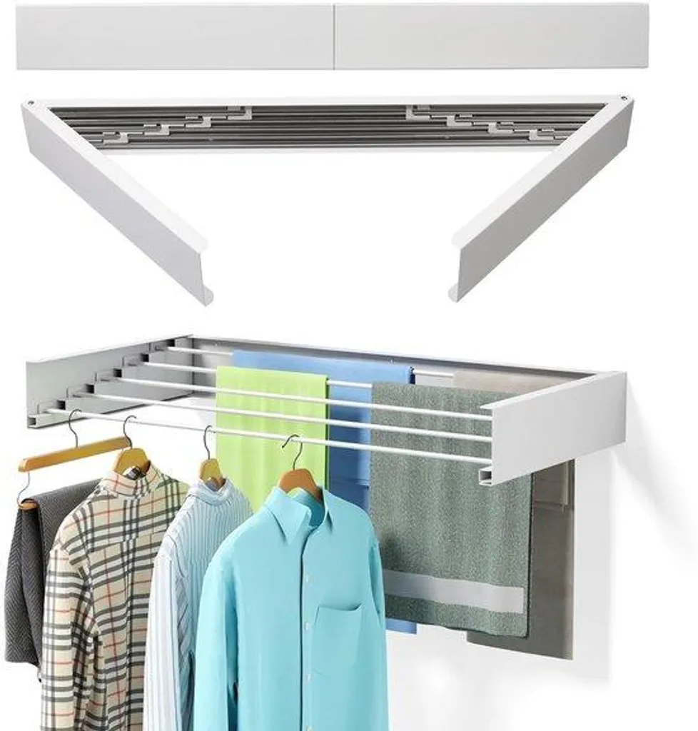 Séchoir de balcon mural pliable 80 cm inox blanc gain de place idéal