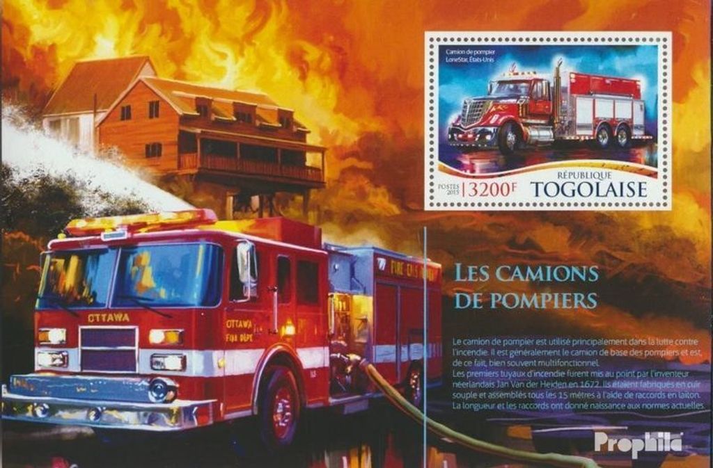 Briefmarken Togo 2015 Mi Block 1176 (kompl. Ausgabe) postfrisch Feuerwehrfahrzeuge