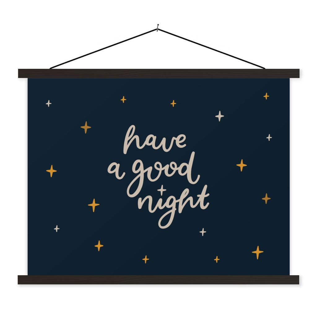 MuchoWow Textilposter Zitate - Sprichwörter - Kinder - Eine gute Nacht - Kinder - Baby 150x113 cm mit holzfarbenen Rahmen - Poster