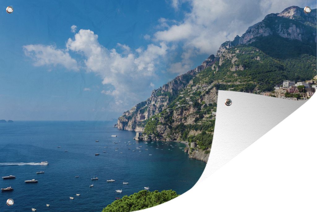 MuchoWow 90x60 cm Outdoor-Poster Gartendeko Sichtschutz Garten Poster für den Garten Ein Luftbild von Positano an der Amalfiküste