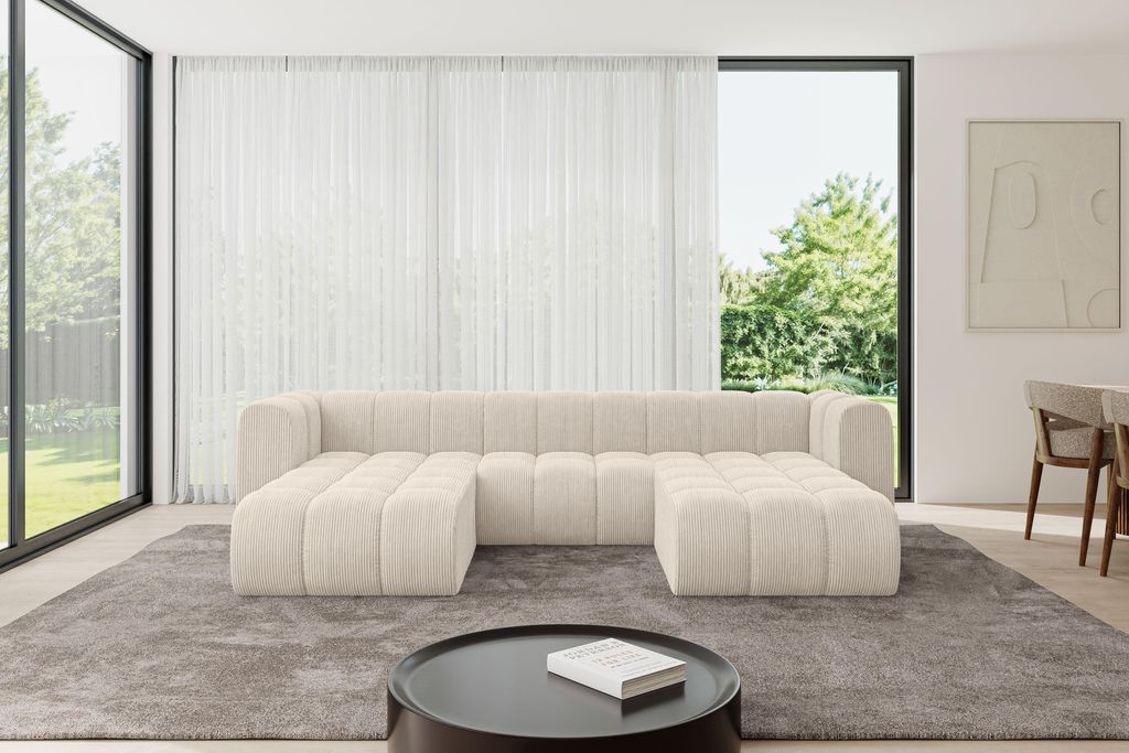 ALTDECOR Modulares Sofa Ecksofa in U-Form - Joren-U1 - 319x177x70 cm Beige - Corner modular Sofa Eckcouch Couch Wohnlandschaft Cauchsofa Bodensofa ...