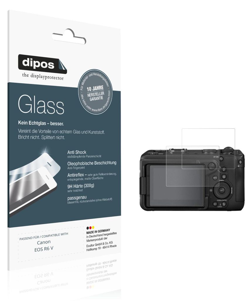 2x Schutzfolie für Canon EOS R6 V matt - Anti-Shock 9H Folie dipos Glass Kunststoffglas