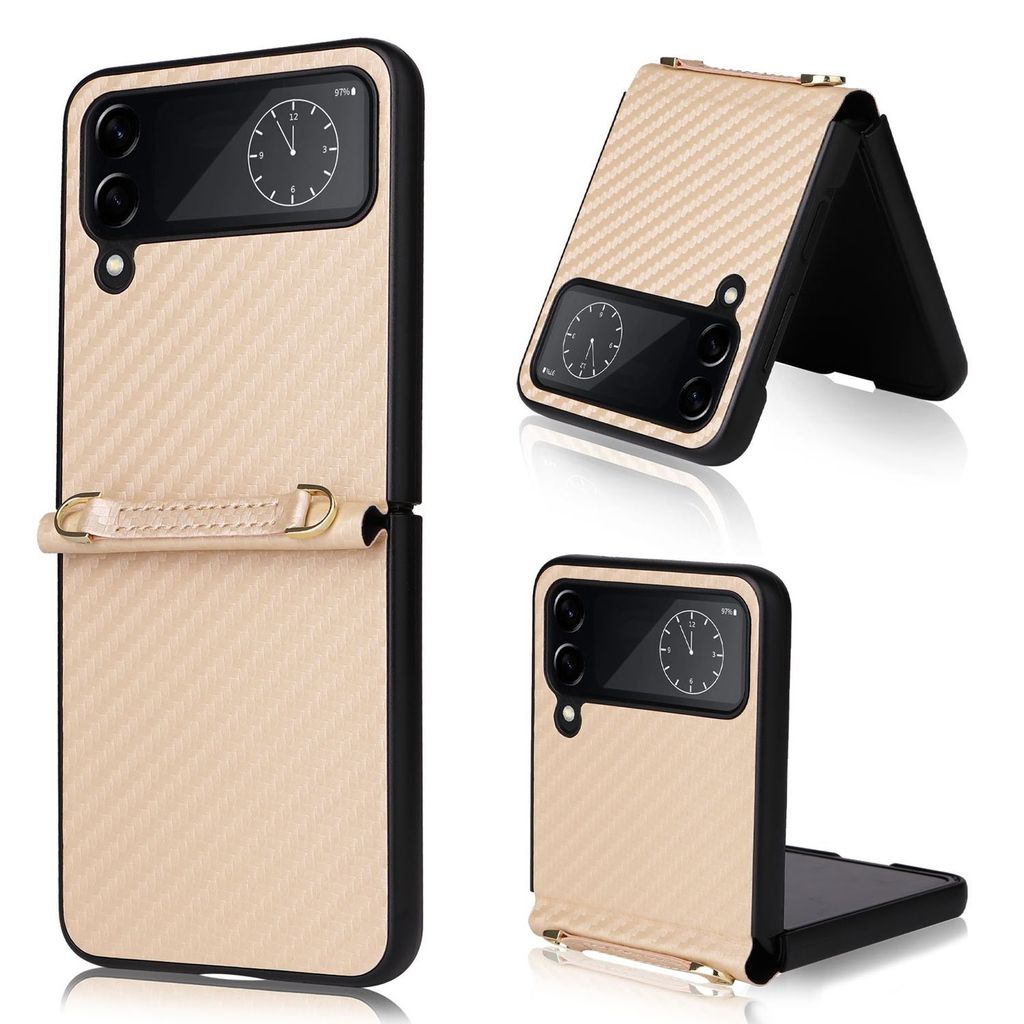 Für Samsung Galaxy Z Flip4 5G Kunstleder / Kohlefaser Handy Tasche Etuis Hülle
