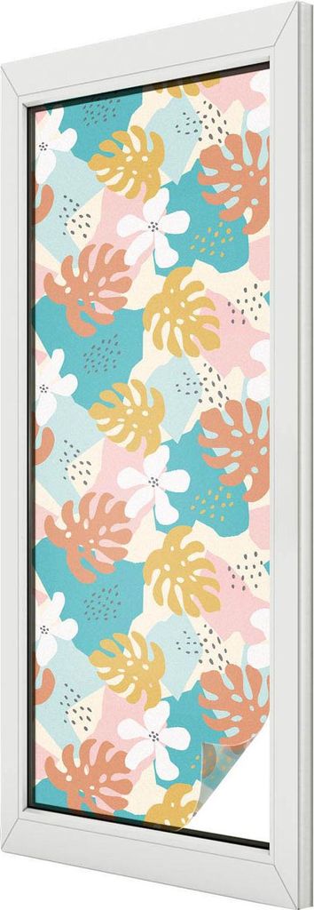 Buntglas Fensterfolie – 146x50 cm – Stained-Glass Design – blickdichte dekorative Sichtschutzfolie – selbstklebend, UV-Schutz – Exotische...