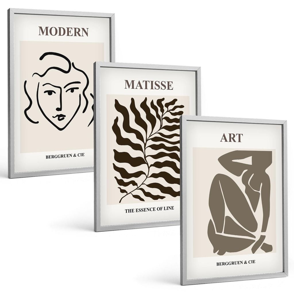 Bilder Set 3-teilig im silbergerahmten Rahmen – Wandbilder 3 Stück – gerahmte Poster für Wohnzimmer, Schlafzimmer und Flur – 40x60 cm – S...