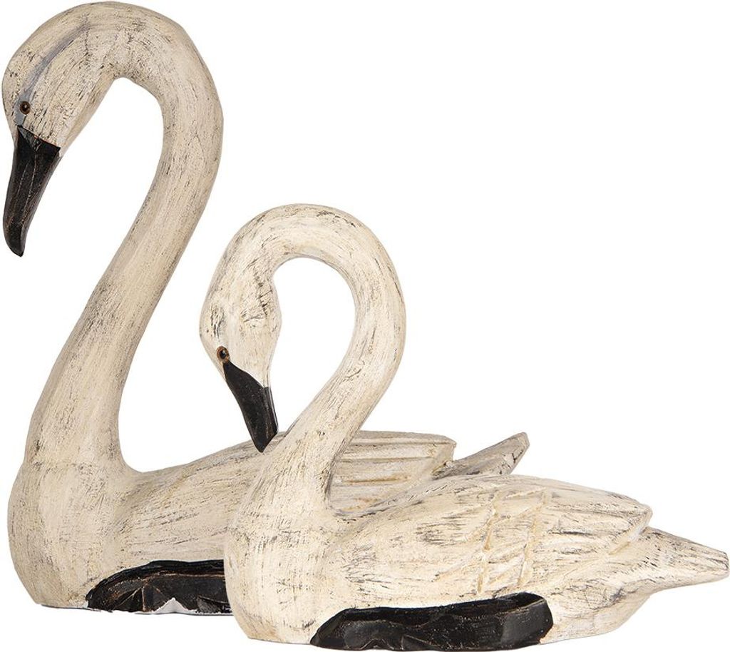 Clayre & Eef Dekorationsfigur Schwan 21x10x18 / 26x11x29 cm Beige MDF
