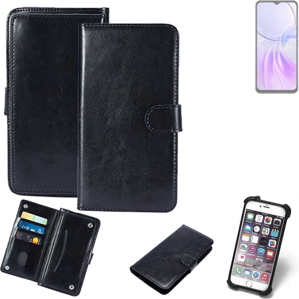 K-S-Trade 360° Hülle kompatibel mit Vivo Y28s 5G schwarz Kunstleder Case BookCase WalletCase Kunstlederederhülle Handyhülle, Rundumschutz Bumper