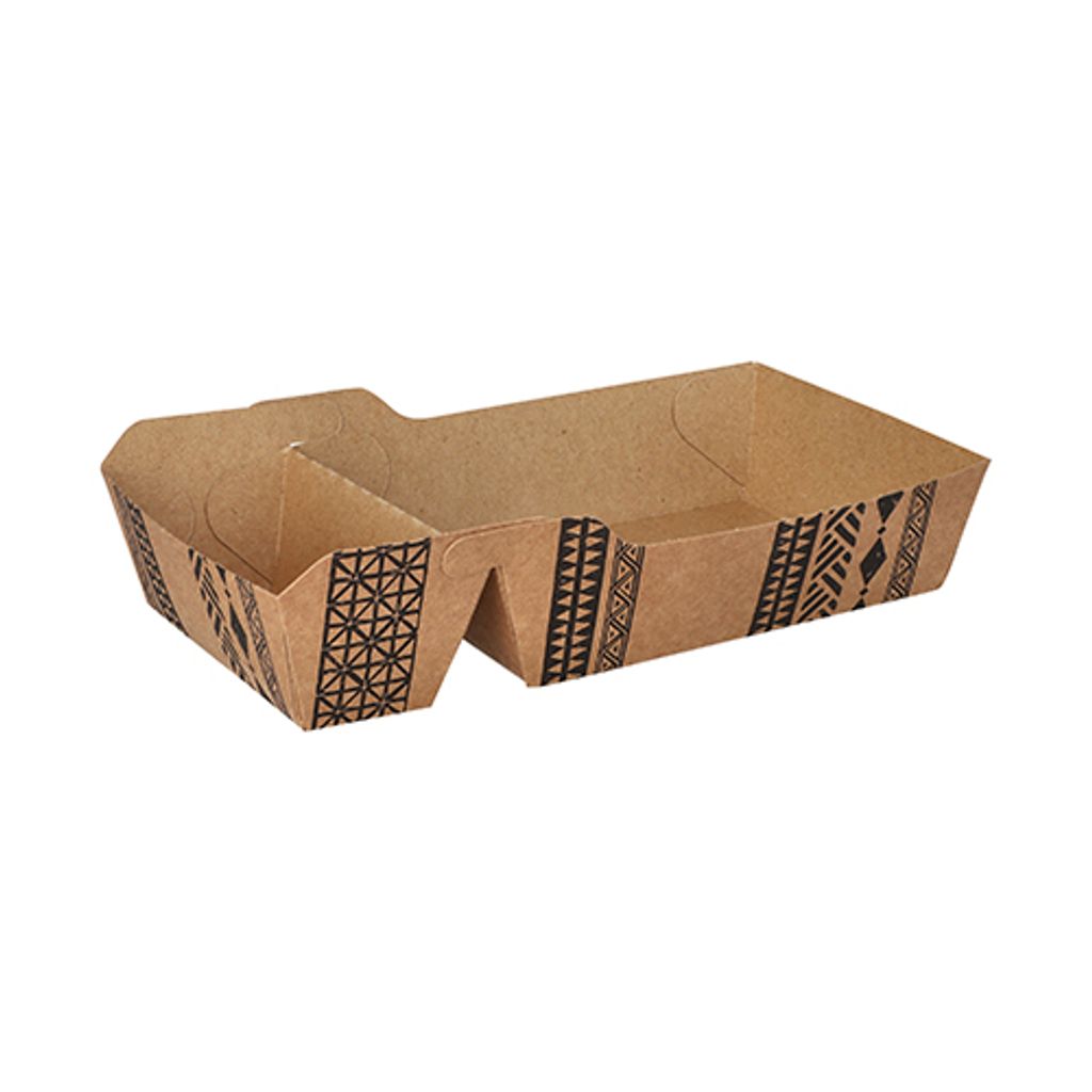 Papstar Pommes-Frites-Trays, Pappe 2-geteilt 3,5 cm x 11 cm x 18,5 cm braun "Maori" extra groß 360 Stück