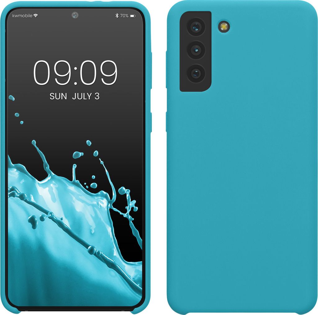 kwmobile Hülle kompatibel mit Samsung Galaxy S21 Plus Hülle - Silikon Handy Case - Handyhülle weiche Oberfläche - kabelloses Laden - Cool Glacier