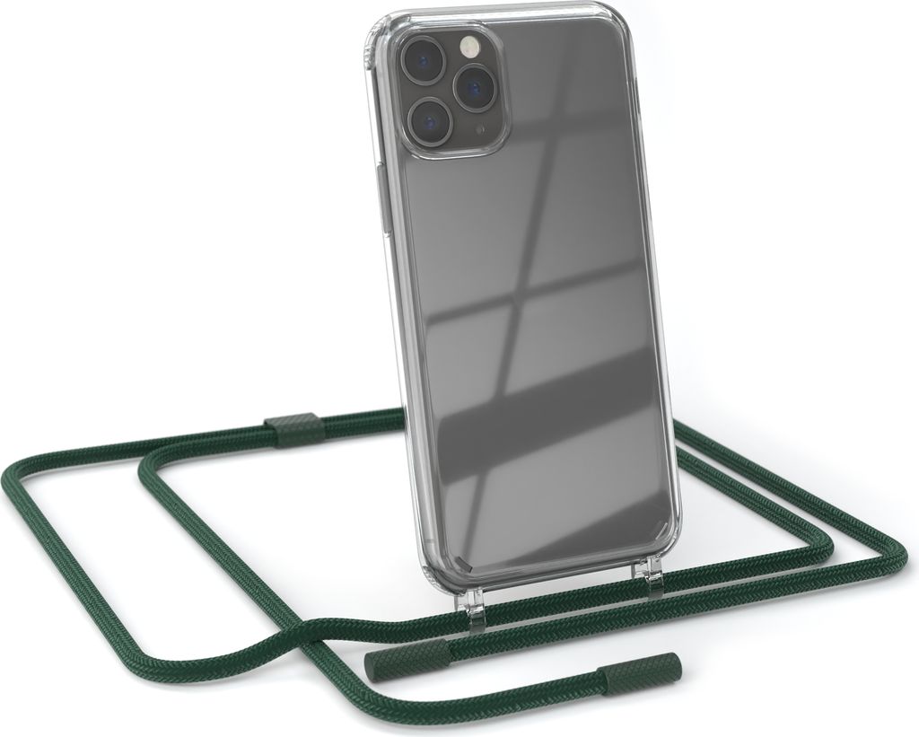 EAZY CASE Handykette für Apple iPhone 11 Pro, Clear Case aus Silikon, mit Umhängeband, abnehmbare Endstücke, Handyband in Grün