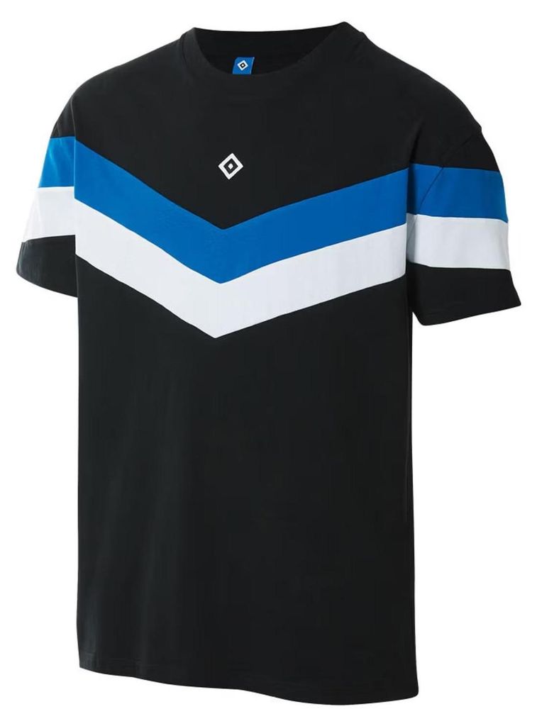 HSV T-Shirt Tyto Hamburger SV, Offizieller Fanartikel, Schwarzes T-Shirt mit weißer Raute und blau-weißen Details, 100% Baumwolle