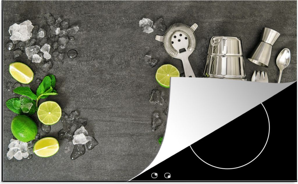 KitchenYeah Herdabdeckplatte Cocktailshaker - Eiswürfel - Obst , 90x52cm, Küche Deko, Ceranfeld Herdabdeckung, Abdeckplatte fùr Kochfeld