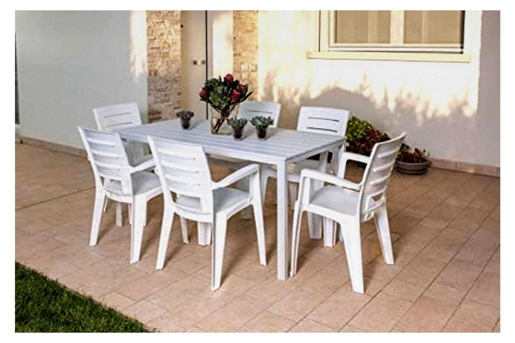 Rechteckiger Gartentisch 156x78 mit Stahlgestell und hochwertiger Polyethylenplatte in Holzdesign (Weiß)