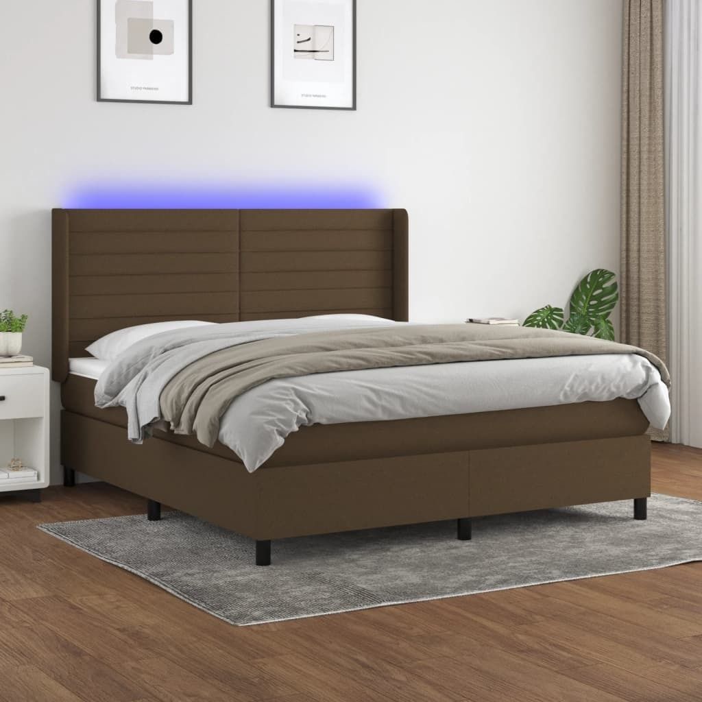 "2026 Promotion" Boxspringbett mit Matratze - & LED - Dunkelbraun - 160x200 cm - Stoff - Polsterbett CC8033