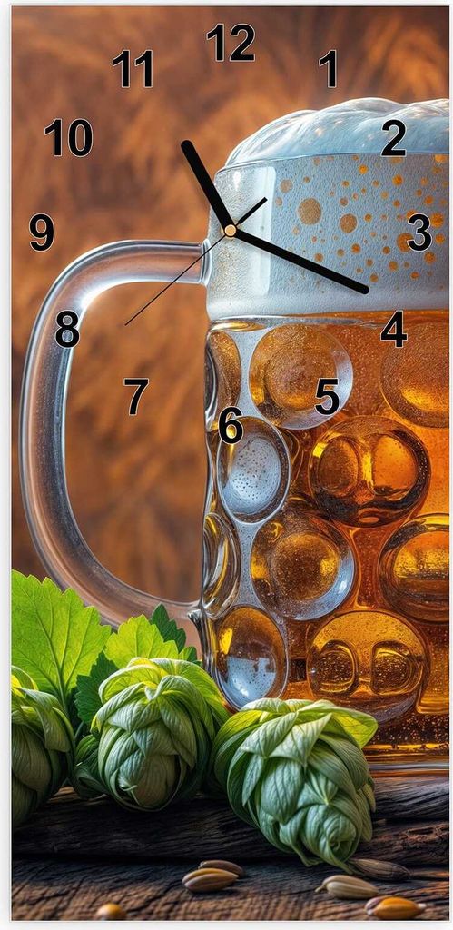 Wanduhr aus Glas mit Motiv Bierkrug- 30 x 60 cm - inkl. Aufhängesystem
