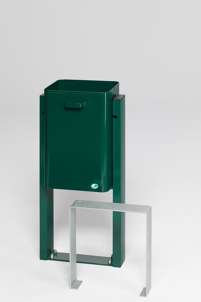 Klassischer eckiger Abfallsammler für Außenbereich | zum Einbetonieren | HxBxT 99x41x28cm | Grün