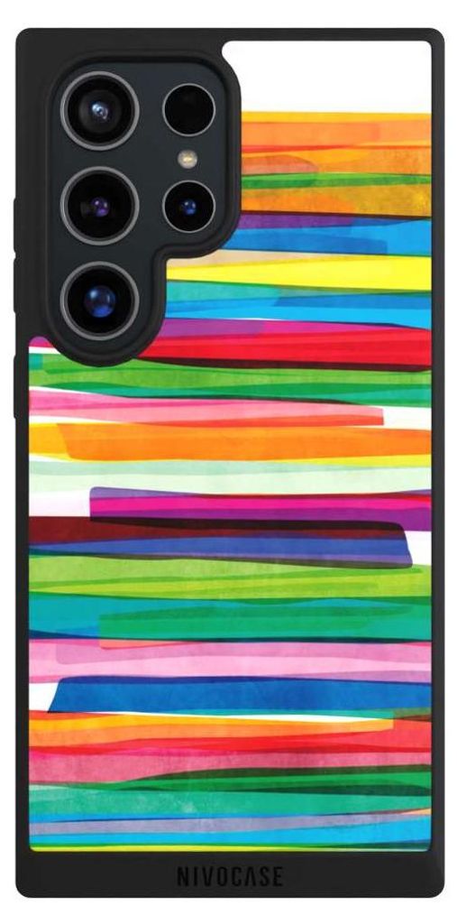 NIVOCASE Handyhülle für Samsung Galaxy S24 Ultra Hülle NIVOpure Case Schwarz Streifen Wasserfarbe bunt