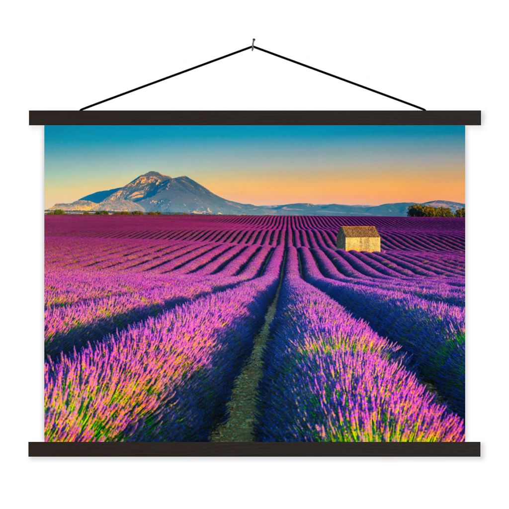 MuchoWow Textilposter Lavendel - Berg - Blumen 150x113 cm mit schwarzem Rahmen - Wohnzimmer