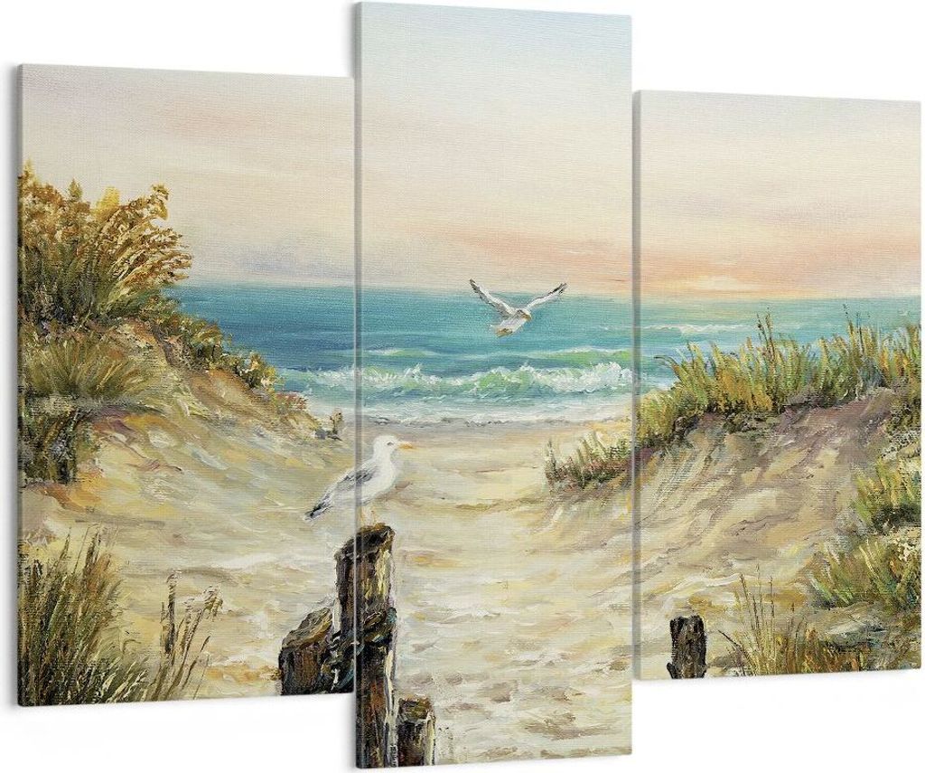 Bild auf Leinwand - Leinwandbild - 3 Teile - Impressionismus Möwen Küste - 130x100cm - Wand Bild - Wanddeko - Wandbilder - Leinwanddruck - Bilder...