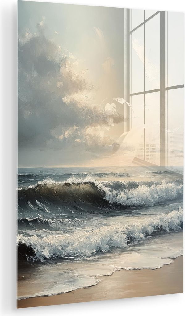 MuchoWow Glasbilder - Bilder auf Wandbild - Foto auf Glas Strand - Meer - Sonnenuntergang 40x60 cm Wanddekoration aus Glas - Acrylglasbild - Acrylb...