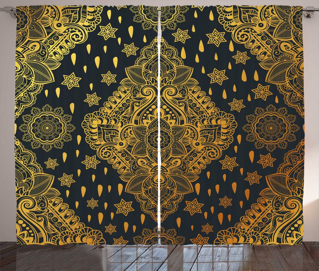 ABAKUHAUS Mandala Rustikaler Vorhang, Boho Paisley Folklore, Wohnzimmer Universalband Gardinen mit Schlaufen und Haken, 280 x 175 cm, Anthrazit gra...