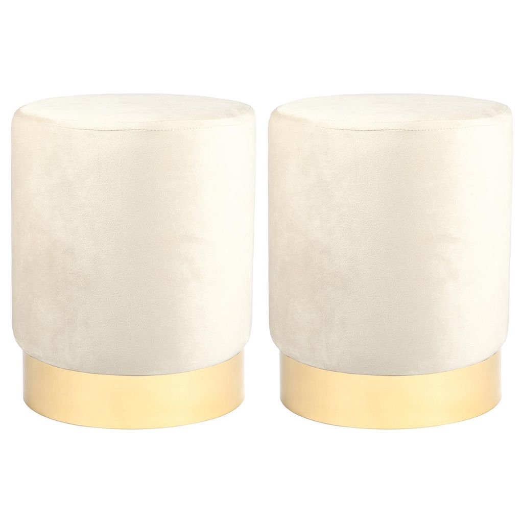 Harbour Housewares Runde Samt-Fußhocker – H36 x T29 cm – Creme – 2er-Pack