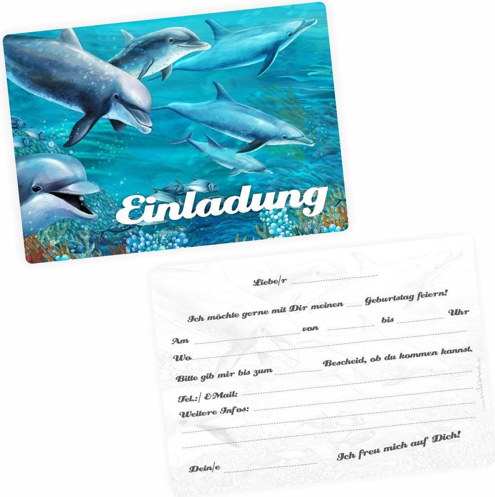 10 Einladungskarten Delfine mit GLITZER inkl. 10 Produktbild 