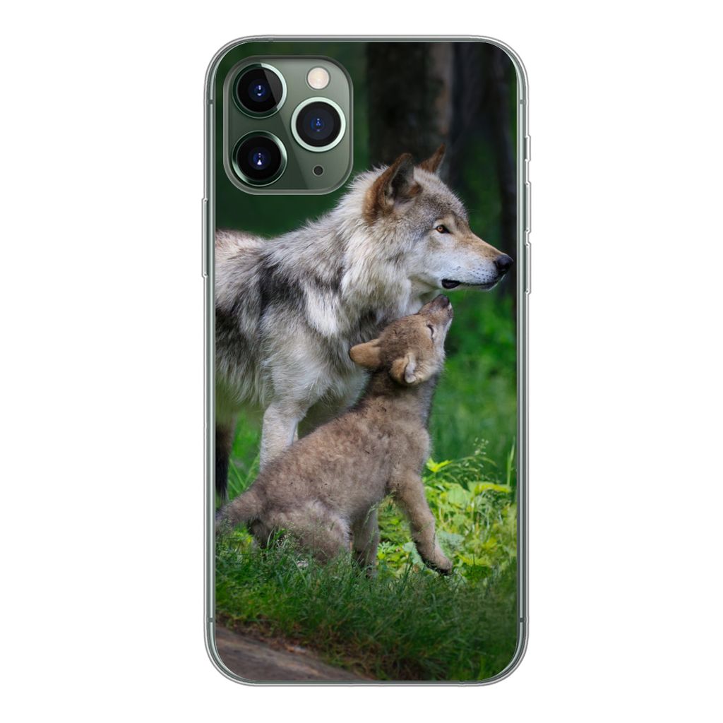 MuchoWow Handyhülle Schutzhülle Hülle für iPhone 11 Pro Wolf - Baby - Wald Silikon Softcase Handy Hülle - Handy