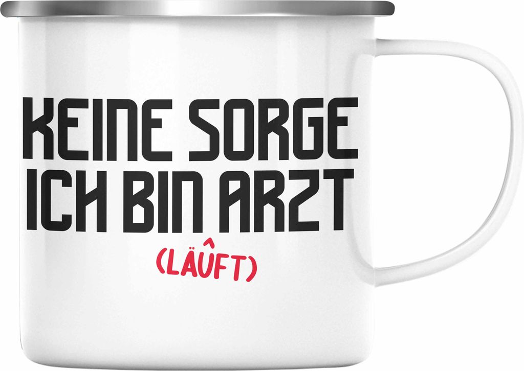 Trendation - Arzt Geschenk Emaille Tasse Lustig Männer Geschenkidee Emaille Emaille Tasse für Arzt Krankenhaus Ärzte (Silber)