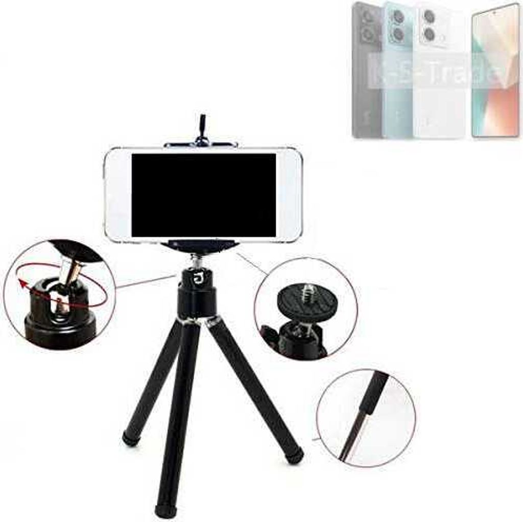 K-S-Trade Smartphone Stativ Dreibein kompatibel mit Xiaomi Redmi Note 13 5G Tripod aus Aluminium Klemmstativ Stativ Adapter für Mobiltelefone