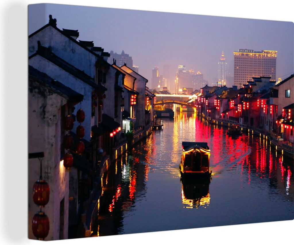 OneMillionCanvasses - Leinwandbilder - 140x90 cm, Rote Farben an den Kanälen von Wuxi in China, Wandbilder Kunstdruck Wanddekoration - Foto auf ...