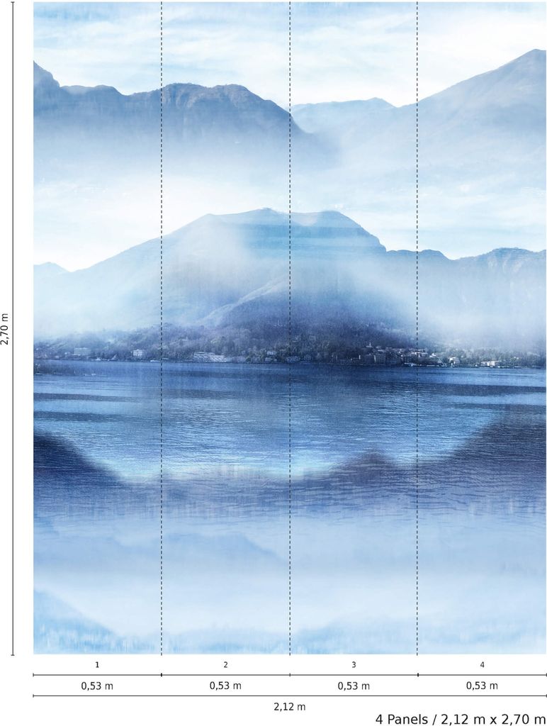 NEWROOM Tapete Blau Vliestapete Berge - Wandbild Natur Meer Nebel Tapete Realistisch