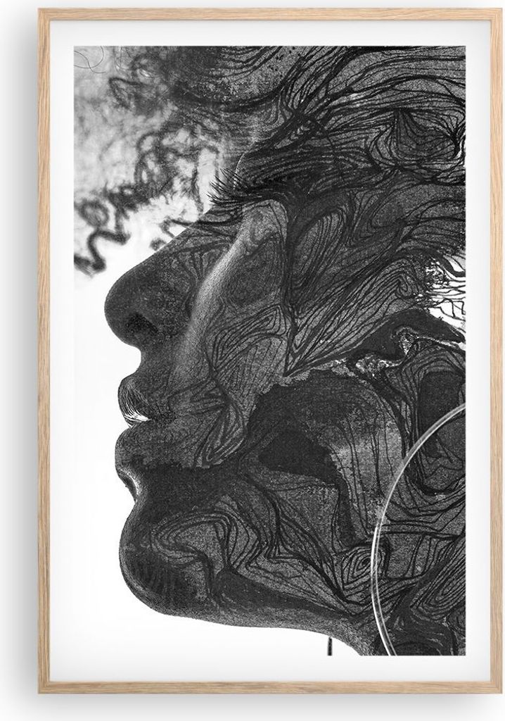 Gerahmtes Poster - Rahmen in heller Eiche - Frau Linie Kunst. - 61x91,5 cm - Wand Bild - Wanddeko - Wandbilder - Kunstposter - Wandposter - Bilderr...