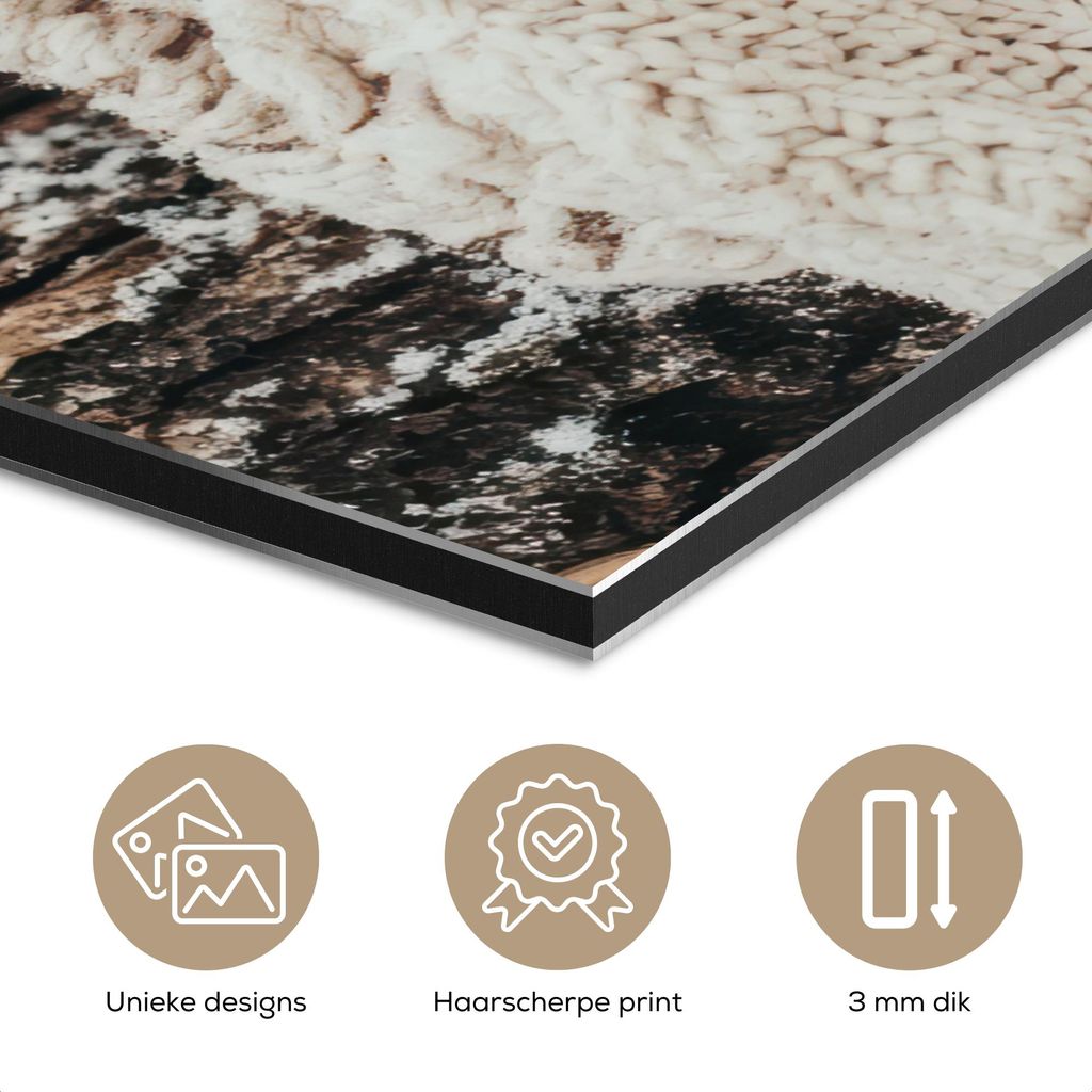 MuchoWow Wanddekoration Metall Metallbild Wandkunst 80x60 cm Decke - Weiß - Baumstumpf - Winter - Schnee MuchoWow Aluminium Gemälde - Alubild