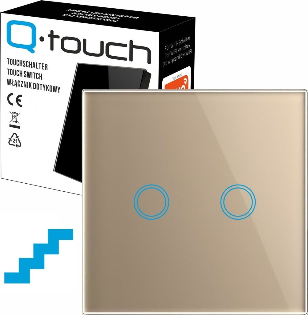 Glas Touch Kreuzschalter Lichtschalter Wandschalter 2-Fach Schalter LED gold