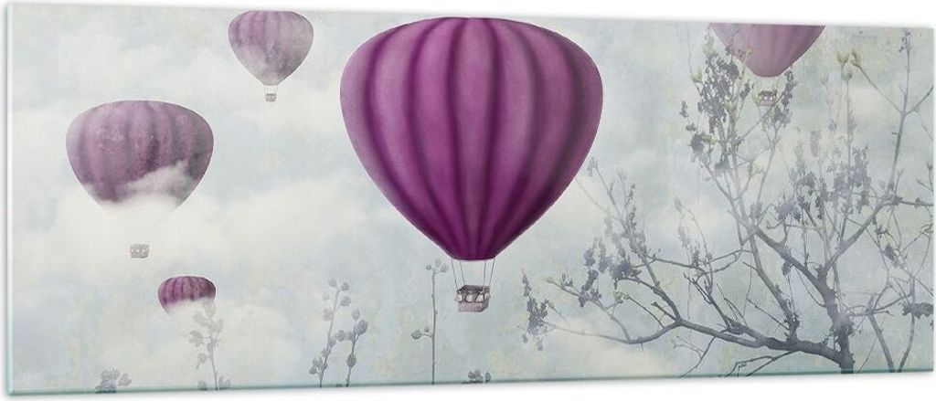 Bilder auf glas - Ballon Baum Flug - 140x50cm - Glasbilder - Wandbilder - Kunstdruck - zum Aufhängen bereit - Wanddekoration aus Glas - Glas Bilde...