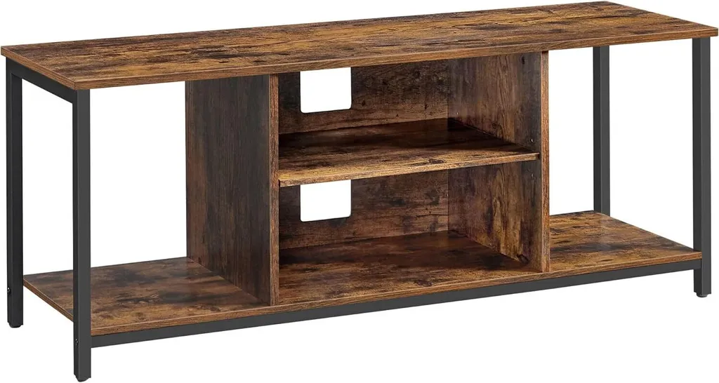 Console TV Stable en Bois et Acier avec Large Plateau Marron Rustique