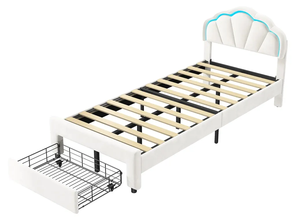 Lit design moderne 90 x 200 cm avec tiroirs coulissants gain de place